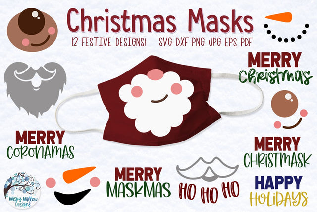 Christmas Masks SVG Bundle SVG Wispy Willow Designs 