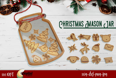 Christmas Mason Jar Bundle Laser Cut. Wooden Décor Laser Cut SVG Evgenyia Guschina 