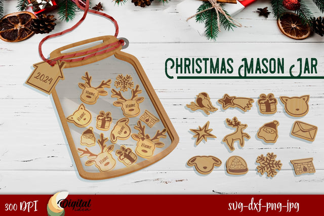 Christmas Mason Jar Laser Cut. Wooden Décor Laser Cut SVG Evgenyia Guschina 