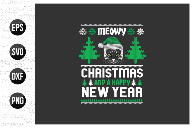 Christmas Meowy Sweater Design Graphic SVG uniquesvg99 