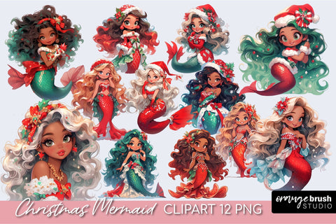 Christmas Mermaid Clipart Bundle Kids Christmas Sublimation Sublimation OrangeBrushStudio 