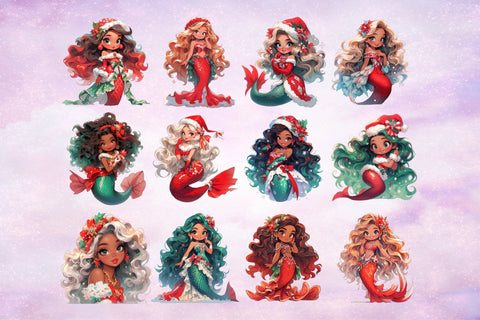 Christmas Mermaid Clipart Bundle Kids Christmas Sublimation SVG OrangeBrushStudio 