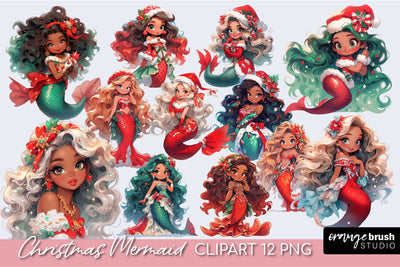 Christmas Mermaid Clipart Bundle Kids Christmas Sublimation SVG OrangeBrushStudio 
