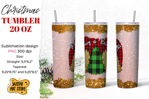 Christmas "Merry & Bright" tumbler sublimation wrap shine Sublimation Yustaf Art Store 