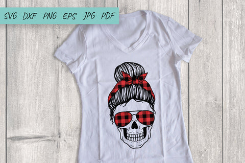 Christmas messy bun, Buffalo Plaid Mom Life, Skull Messy Bun SVG Irina Ostapenko 