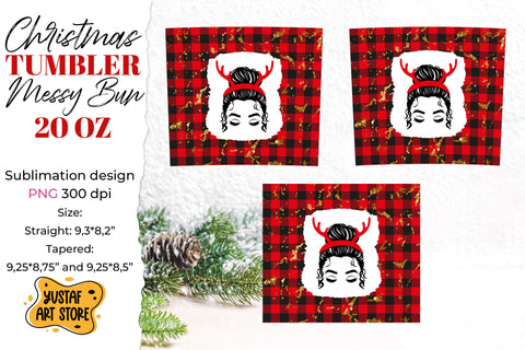 Christmas messy bun deer horns tumbler sublimation design Sublimation Yustaf Art Store 