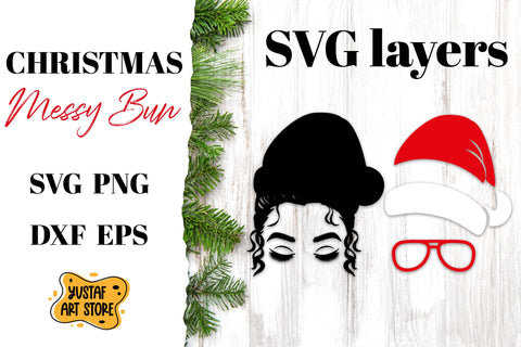 Christmas Messy Bun in Santa Hat cut file and sublimation SVG Yustaf Art Store 