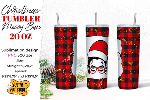 Christmas messy bun Santa's hat tumbler sublimation design Sublimation Yustaf Art Store 