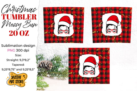 Christmas messy bun Santa's hat tumbler sublimation design Sublimation Yustaf Art Store 