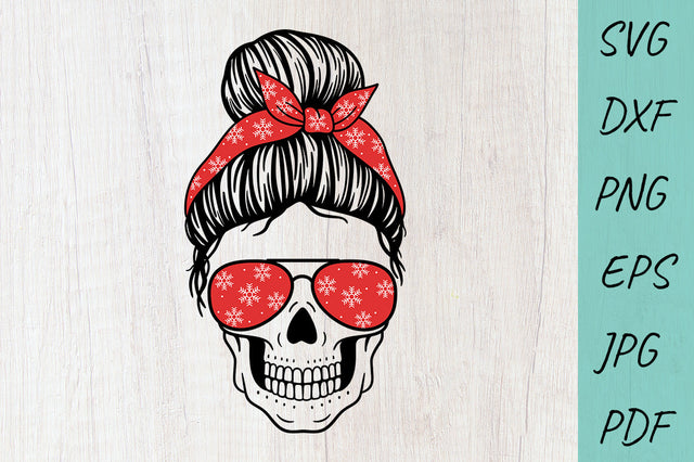 Christmas Messy Bun skull Svg, Mom Life snowflake Svg SVG Irina Ostapenko 