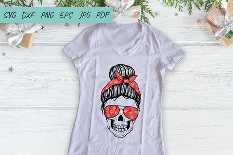 Christmas Messy Bun skull Svg, Mom Life snowflake Svg SVG Irina Ostapenko 