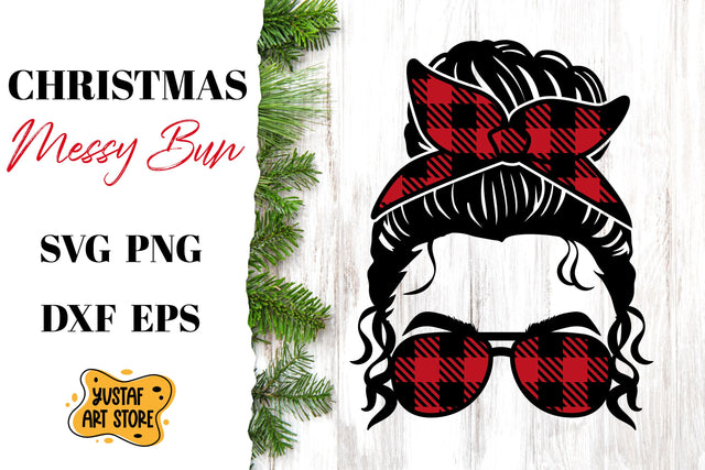 Christmas Messy Bun SVG buffalo plaid design SVG Yustaf Art Store 