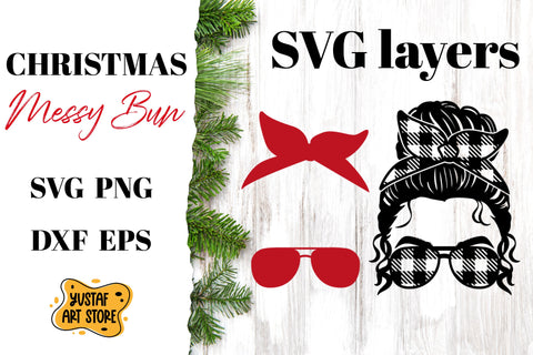 Christmas Messy Bun SVG buffalo plaid design SVG Yustaf Art Store 
