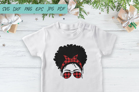 Christmas Messy Bun SVG | Buffalo Plaid Mom | Afro Women SVG SVG Irina Ostapenko 