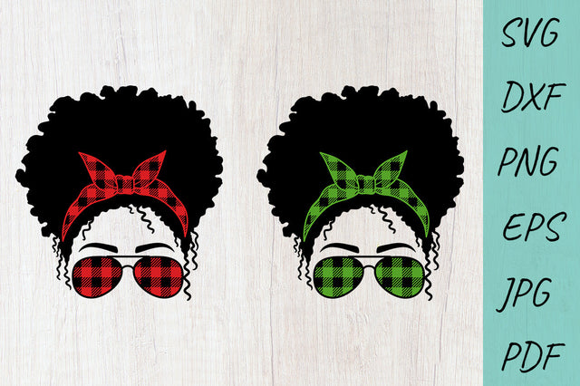 Christmas Messy Bun SVG | Buffalo Plaid Mom | Afro Women SVG SVG Irina Ostapenko 