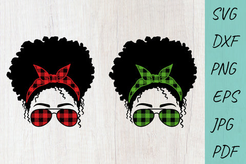 Christmas Messy Bun SVG | Buffalo Plaid Mom | Afro Women SVG SVG Irina Ostapenko 