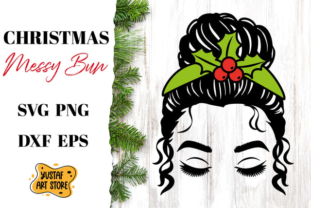 Christmas Messy Bun SVG cut file and sublimation design SVG Yustaf Art Store 