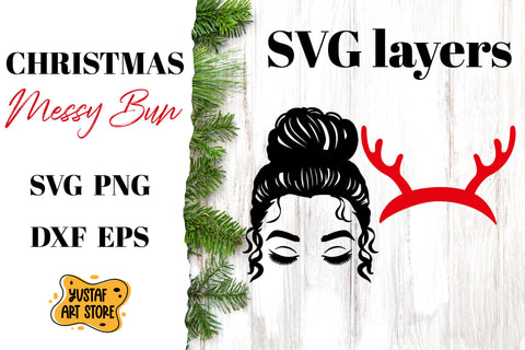 Christmas Messy Bun SVG Deer horns illustration SVG Yustaf Art Store 