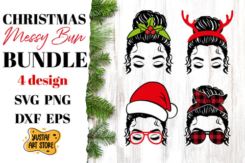 Christmas Messy Bun SVG mini Bundle 4 design SVG Yustaf Art Store 