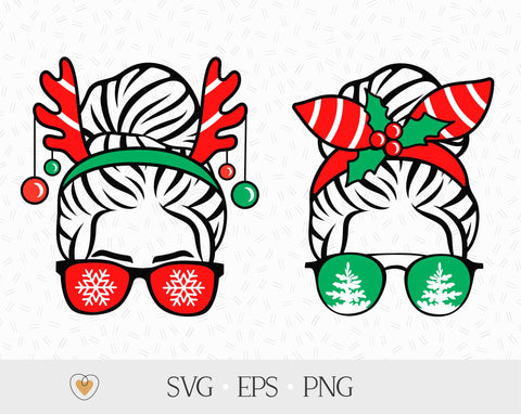 Christmas Messy Bun svg, Mom life svg, Funny Christmas svg SVG Pretty Meerkat 