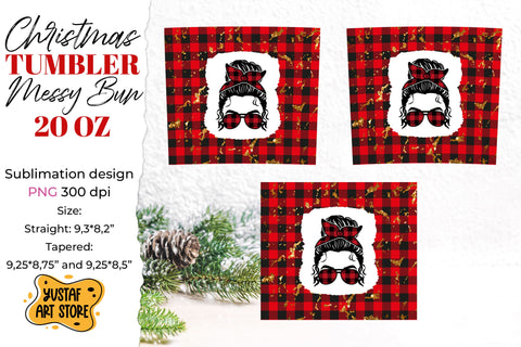 Christmas messy bun tumbler sublimation buffalo plaid design Sublimation Yustaf Art Store 