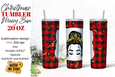 Christmas messy bun tumbler sublimation Buffalo plaid design Sublimation Yustaf Art Store 