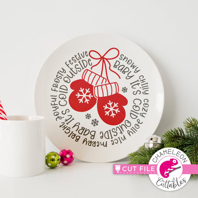 Christmas mittens word art circle round svg png dxf SVG Chameleon Cuttables 