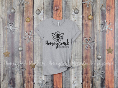 Christmas Mockup, Athletic Heather Bella Canvas 3001 T-Shirt Mockup, Hanging Mockup, Women's Athletic Heather T-Shirt Mockup, Holiday Mockup Mock Up Photo Honeycomb Mockups 