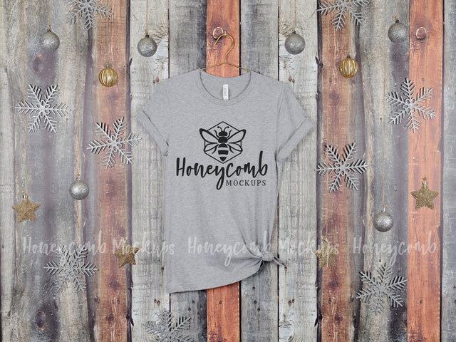 Christmas Mockup, Athletic Heather Bella Canvas 3001 T-Shirt Mockup, Hanging Mockup, Women's Athletic Heather T-Shirt Mockup, Holiday Mockup Mock Up Photo Honeycomb Mockups 