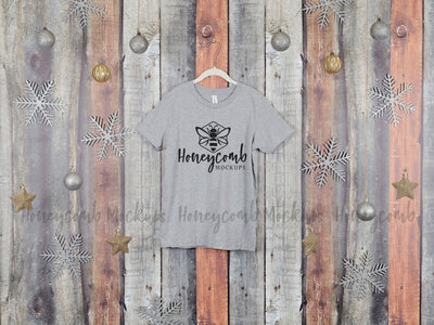 Christmas Mockup, Athletic Heather Bella Canvas 3001Y T-Shirt Mockup, Holiday Mockup, Hanging Mockup, Kids Grey T-Shirt Mockup Mock Up Photo Honeycomb Mockups 