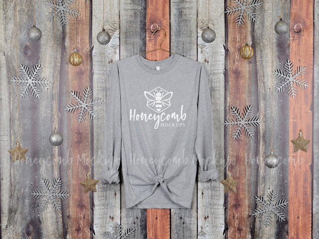 Christmas Mockup. Athletic Heather Bella Canvas 3501 Mockup, Hanging Mockup, Holiday Mockup, Long Sleeve Mockup Mock Up Photo Honeycomb Mockups 