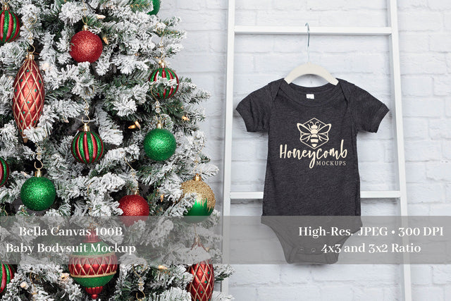 Christmas Mockup, Bella Canvas 100B Dark Heather Grey Mockup, Baby Bodysuit Mockup Mock Up Photo Honeycomb Mockups 