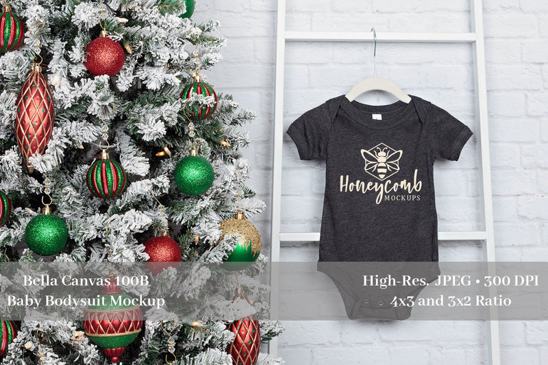 Christmas Mockup, Bella Canvas 100B Dark Heather Grey Mockup, Baby Bodysuit Mockup Mock Up Photo Honeycomb Mockups 