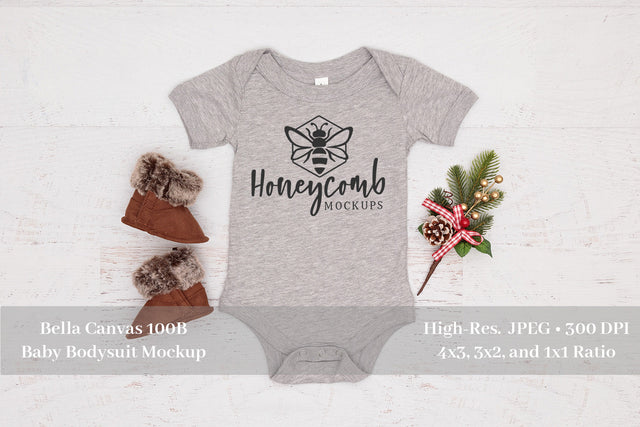Christmas Mockup, Bella Canvas 100B Heather Athletic, Baby Bodysuit Mockup, Baby Mockup Mock Up Photo Honeycomb Mockups 