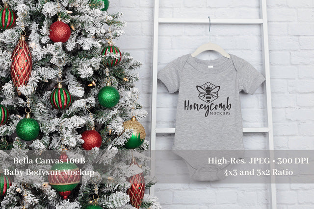 Christmas Mockup, Bella Canvas 100B Heather Athletic Baby Mockup, Baby Bodysuit Mockup, Holiday Mockup Mock Up Photo Honeycomb Mockups 