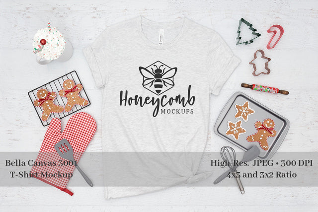 Christmas Mockup, Bella Canvas 3001 Ash Mockup, Cookie Crew Mockup, Christmas Baking Team Mockup Mock Up Photo Honeycomb Mockups 