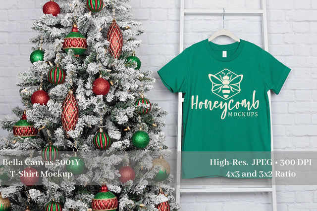 Christmas Mockup, Bella Canvas 3001Y Kelly Mockup, Kids T-Shirt Mockup Mock Up Photo Honeycomb Mockups 
