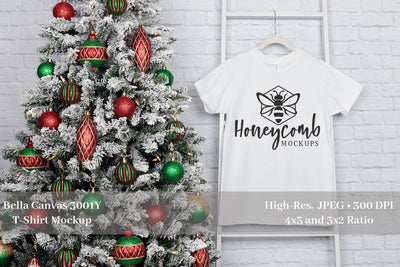 Christmas Mockup, Bella Canvas 3001Y White Mockup, Kids T-Shirt Mockup Mock Up Photo Honeycomb Mockups 