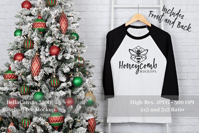 Christmas Mockup, Bella Canvas 3200 Back/White Raglan Mockup, Front and Back Mockup Mock Up Photo Honeycomb Mockups 