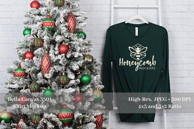 Christmas Mockup, Bella Canvas 3501 Emerald Tri-Blend Mockup, Women's Long Sleeve Mockup Mock Up Photo Honeycomb Mockups 