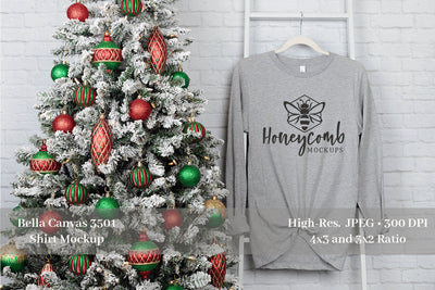 Christmas Mockup, Bella Canvas 3501 Heather Athletic Mockup, Women's Long Sleeve Mockup Mock Up Photo Honeycomb Mockups 