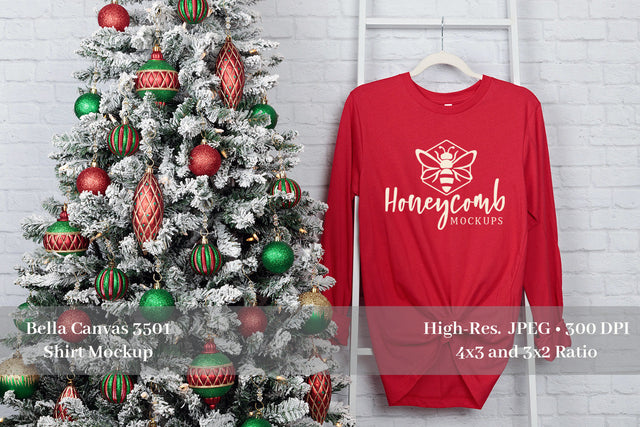 Christmas Mockup, Bella Canvas 3501 Red Mockup, Women's Long Sleeve Mockup Mock Up Photo Honeycomb Mockups 