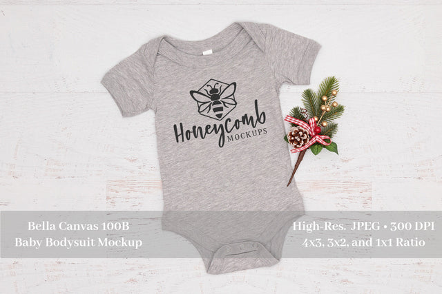 Christmas Mockup, Bella Canvas Heather Athletic 100B, Baby Bodysuit, Baby Mockup Mock Up Photo Honeycomb Mockups 