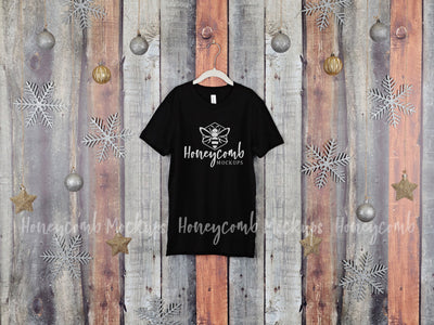 Christmas Mockup, Black Bella Canvas 3001Y T-Shirt Mockup, Holiday Mockup, Hanging Mockup, Kids Black T-Shirt Mockup Mock Up Photo Honeycomb Mockups 