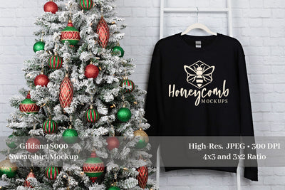 Christmas Mockup, Black Gildan 18000 Mockup, Black Sweatshirt Mockup Mock Up Photo Honeycomb Mockups 