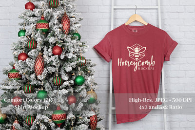 Christmas Mockup, Comfort Colors 1717 Crimson Mockup, Women's T-Shirt Mockup Mock Up Photo Honeycomb Mockups 