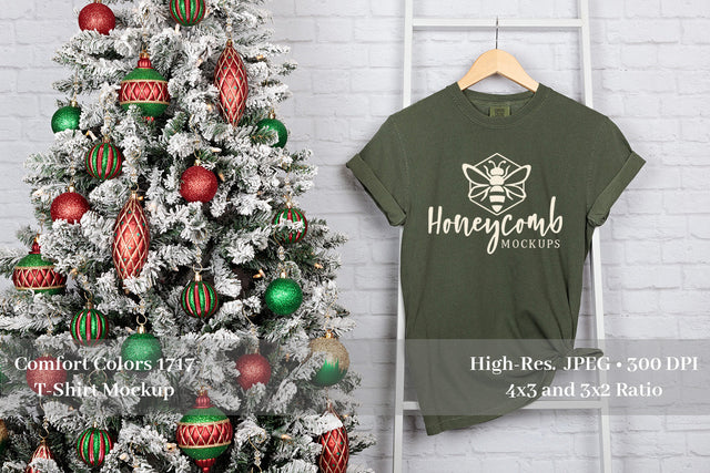 Christmas Mockup, Comfort Colors 1717 Hemp Mockup, Women's T-Shirt Mockup Mock Up Photo Honeycomb Mockups 