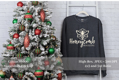 Christmas Mockup, Dark Heather Gildan 18000 Mockup, Dark Grey Sweatshirt Mockup Mock Up Photo Honeycomb Mockups 