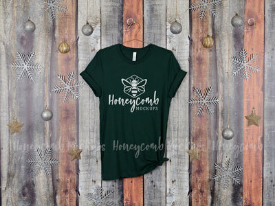 Christmas Mockup, Forest Bella Canvas 3001 T-Shirt Mockup, Hanging Mockup, Women's Forest T-Shirt Mockup, Holiday Mockup Mock Up Photo Honeycomb Mockups 