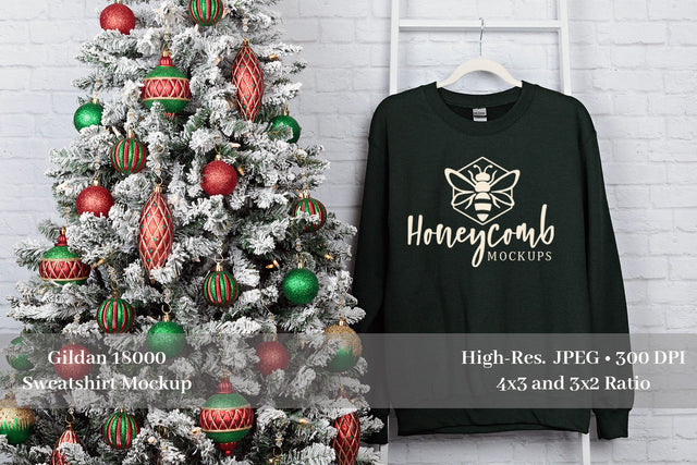 Christmas Mockup, Forest Gildan 18000 Mockup, Forest Sweatshirt Mockup Mock Up Photo Honeycomb Mockups 